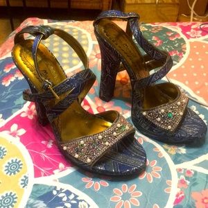 Fabric Jeweled Heels